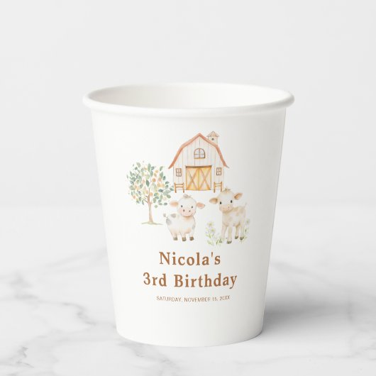 Gobelets En Papier Cute Farm Barn Cows Birthday (Verso)