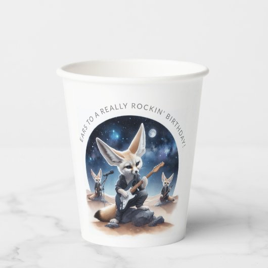 Gobelets En Papier Cute Fennec Renards Rocheuses Guitares Acoustiques (Recto)