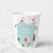 Gobelets En Papier Cute Fiesta Llama & Cactus Anniversaire de enfant (Verso)