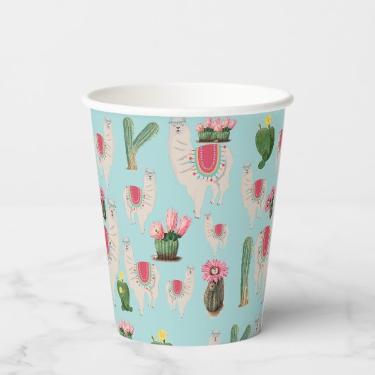 Gobelets En Papier Cute Fiesta Llama & Cactus Motif (Verso)