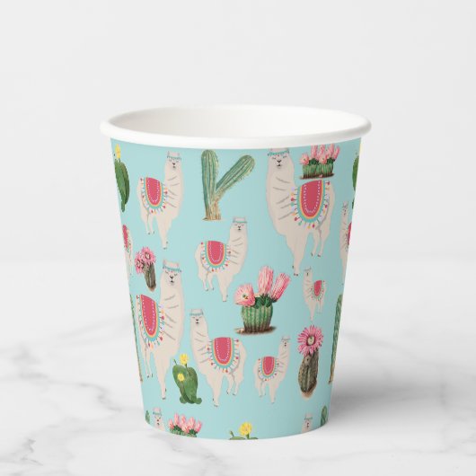 Gobelets En Papier Cute Fiesta Llama & Cactus Motif (Recto)