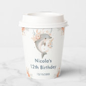 Gobelets En Papier Cute Floral Dolphin Birthday Party (Verso)