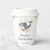Gobelets En Papier Cute Floral Whale Birthday Party (Verso)