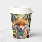 Gobelets En Papier Cute Fox avec arc vert et rose (Verso)