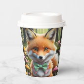 Gobelets En Papier Cute Fox avec arc vert et rose (Recto)