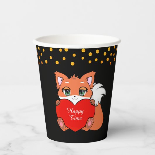 Gobelets En Papier Cute Fox & Golden Confetti en noir (Recto)