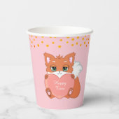 Gobelets En Papier Cute Fox & Golden Confetti en rose (Verso)