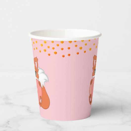 Gobelets En Papier Cute Fox & Golden Confetti en rose (Gauche)