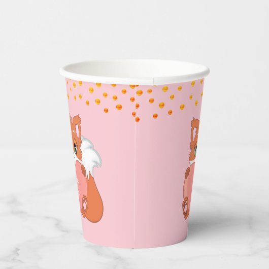 Gobelets En Papier Cute Fox & Golden Confetti en rose (Droite)