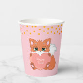 Gobelets En Papier Cute Fox & Golden Confetti en rose (Recto)
