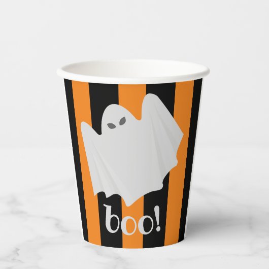 Gobelets En Papier Cute Ghost Halloween Orange et Black Stripes (Recto)
