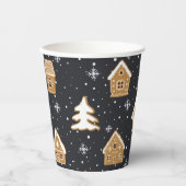 Gobelets En Papier Cute Gingerbread Village Fir Trees Bleu Noël (Recto)