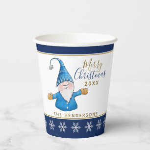 Gobelets En Papier Cute Gnome Navy Bleu Blanc Noël Party