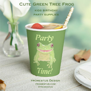 Gobelets En Papier Cute Green Tree Frog - Fête Heure! texte.