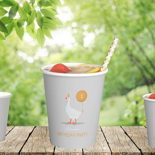 Gobelets En Papier Cute Grey and Yellow Silly Goose Anniversaire