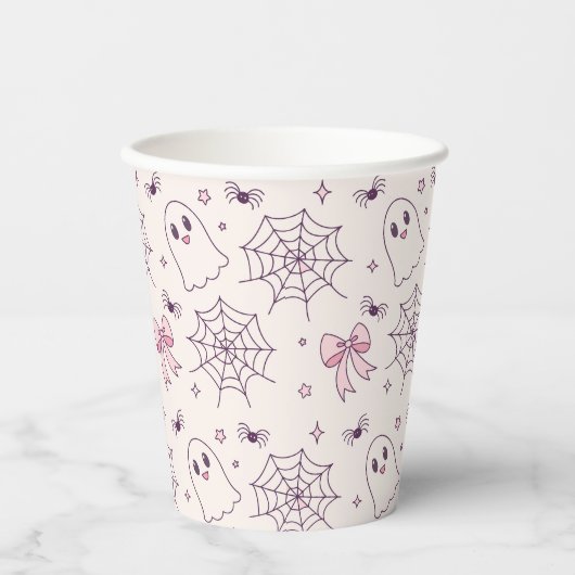 Gobelets En Papier Cute Halloween Ghost & Spiderweb Motif (Recto)