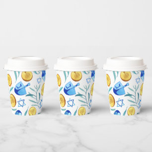 Gobelets En Papier Cute Hanoukka Watercolor Bar Bat mitzvah juif