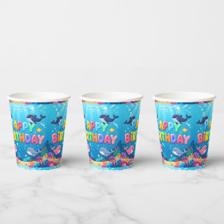 Gobelets En Papier Cute Happy Birthday nautical dolphin