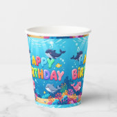 Gobelets En Papier Cute Happy Birthday nautical dolphin (Recto)