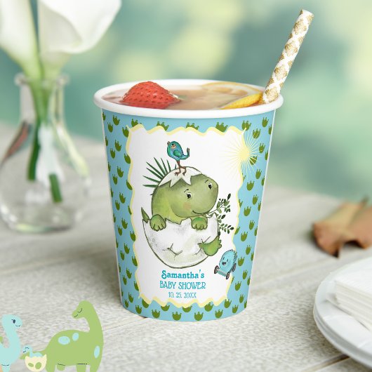 Gobelets En Papier Cute Hatching Dino Baby Shower Paper Cups