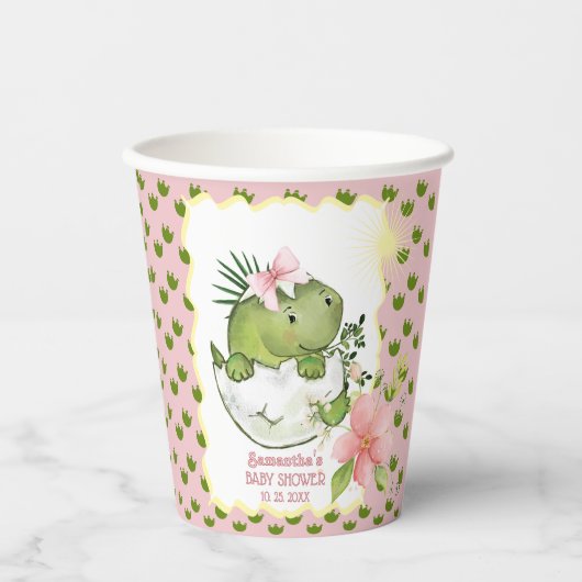 Gobelets En Papier Cute Hatching Dino Girl Baby Shower Paper Cups (Recto)