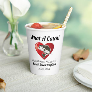 Gobelets En Papier Cute Heart Fish Mariage What a Catch Fishing Hobby