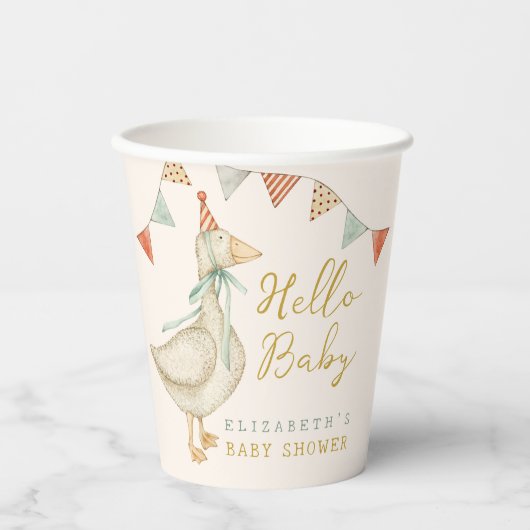 Gobelets En Papier Cute Hello Baby Baby shower de canard (Recto)
