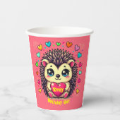 Gobelets En Papier Cute Hérisson personnalisable Fille d'anniversaire (Recto)