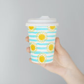 Gobelets En Papier Cute Jaune Soleil Rayures Été Bleu & Blanc