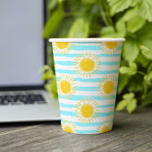 Gobelets En Papier Cute Jaune Soleil Rayures Été Bleu & Blanc