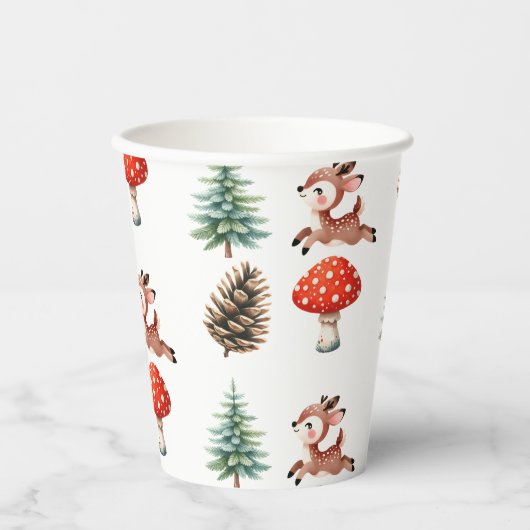 Gobelets En Papier Cute Jumping Baby Reindeer Over Mushroom Christmas (Recto)