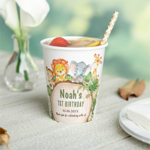 Gobelets En Papier Cute Jungle Animaux Baby shower verdoyant Annivers