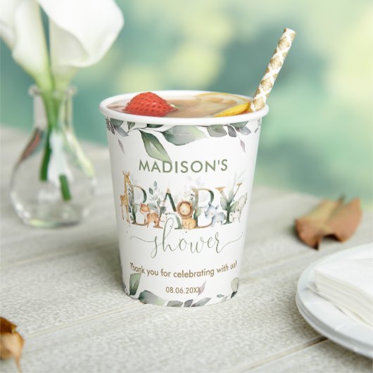 Gobelets En Papier Cute Jungle Animaux Verdure Baby shower neutre (Insitu)