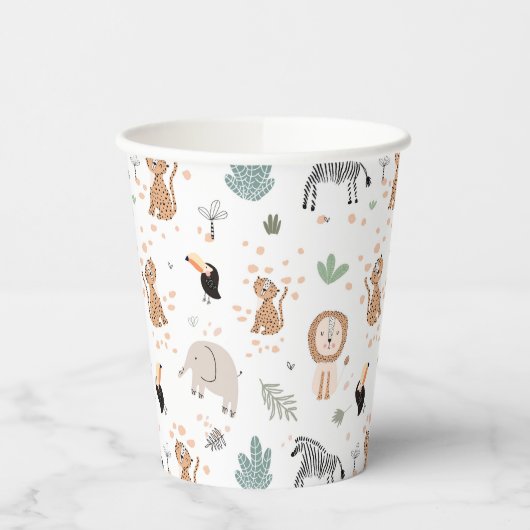Gobelets En Papier Cute Jungle Rainforest Animaux Motif (Gauche)