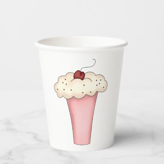 Gobelets En Papier Cute Kawaii Cupcake Milkshake avec cerise (Recto)
