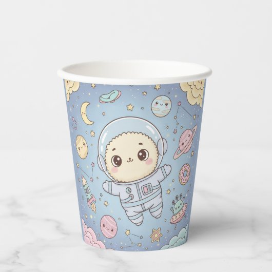 Gobelets En Papier Cute Kawaii Space - Astronaut and Smiling Moon (Recto)