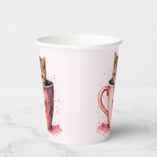 Gobelets En Papier Cute Kitten dans un Teacup avec les coeurs (Droite)