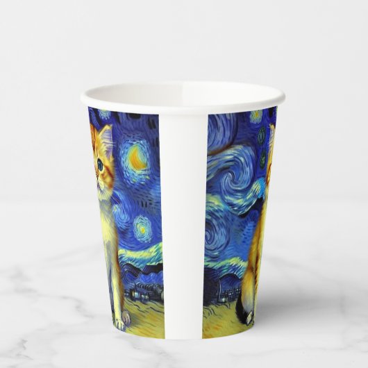 Gobelets En Papier Cute Kitten Starry Night Van Gogh (Gauche)