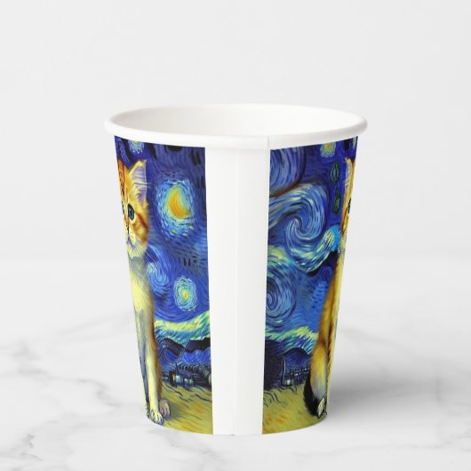 Gobelets En Papier Cute Kitten Starry Night Van Gogh (Droite)
