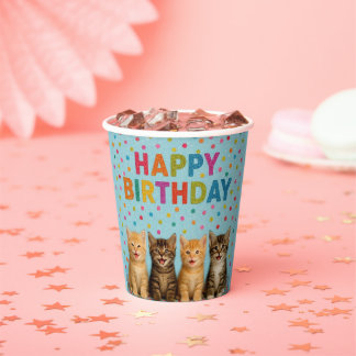 Gobelets En Papier Cute kittens tasses de papier d'anniversaire!
