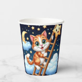 Gobelets En Papier Cute Kitty grimpe à l'échelle de la lune (Verso)