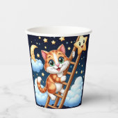 Gobelets En Papier Cute Kitty grimpe à l'échelle de la lune (Recto)