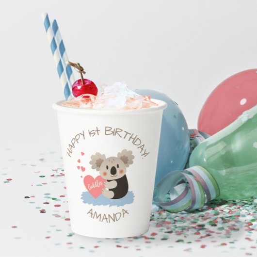 Gobelets En Papier Cute Koala Cuddles Anniversaire Numéro d'âge 386