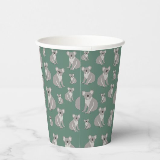 Gobelets En Papier Cute Koala Eucalyptus Motif vert (Droite)