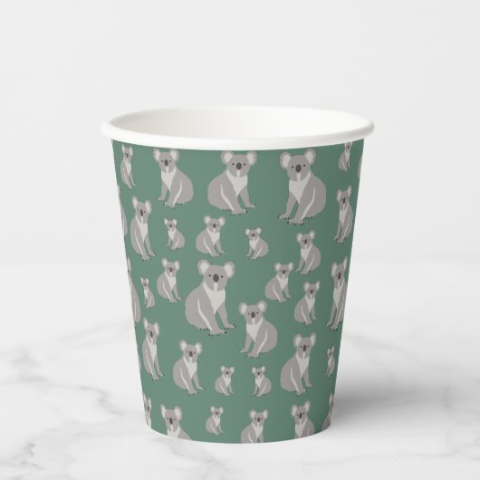 Gobelets En Papier Cute Koala Eucalyptus Motif vert (Recto)