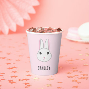Gobelets En Papier Cute lapin blanc sur rose