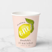 Gobelets En Papier Cute Lemon 1er Anniversaire Coupes en papier rose (Recto)