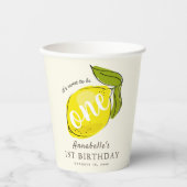 Gobelets En Papier Cute Lemon 1er Anniversaire Jaune (Recto)