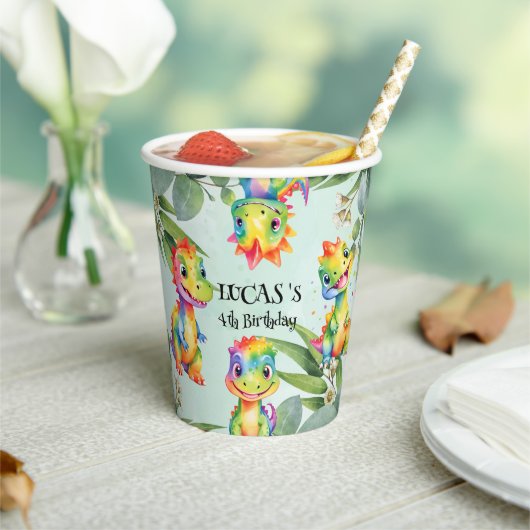 Gobelets En Papier Cute Magique Rainbow Dinosaur Bonne fête d'anniver (Insitu)