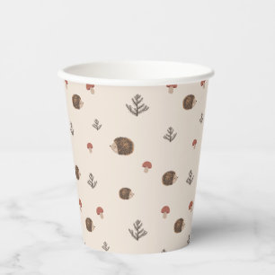 Gobelets En Papier Cute Motif forestier de Hérisson et Champignons
